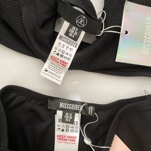 Misguided black ribbed high waisted bikini